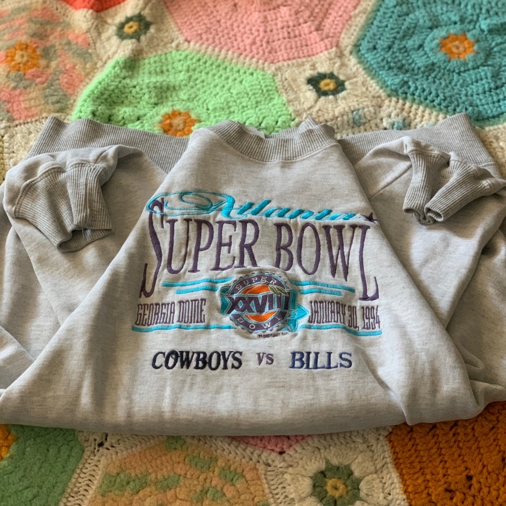 Heather Gray Crewneck Sweater with Super Bowl XXVII Logo